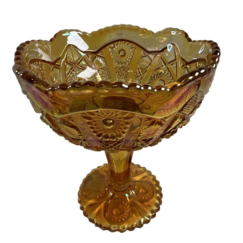 Imperial Glass Marigold Carnival Glass Compote Vintage Daisy And Button Pattern